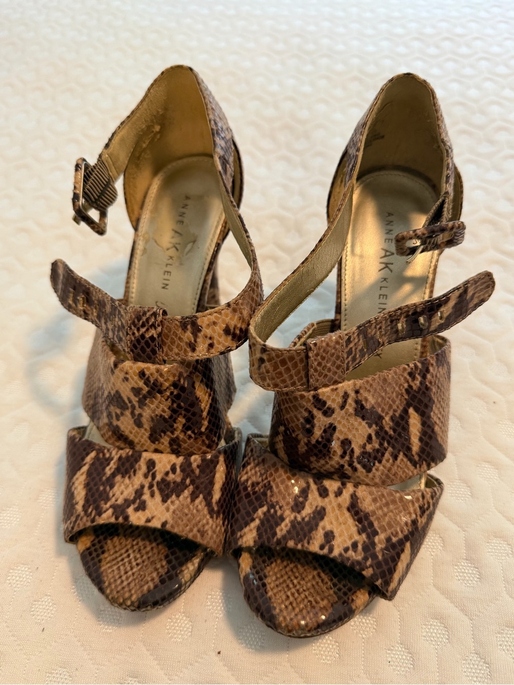 Anne Klein Taupe/Brown Snake-Print Slingback Heels - Picture 2 of 6